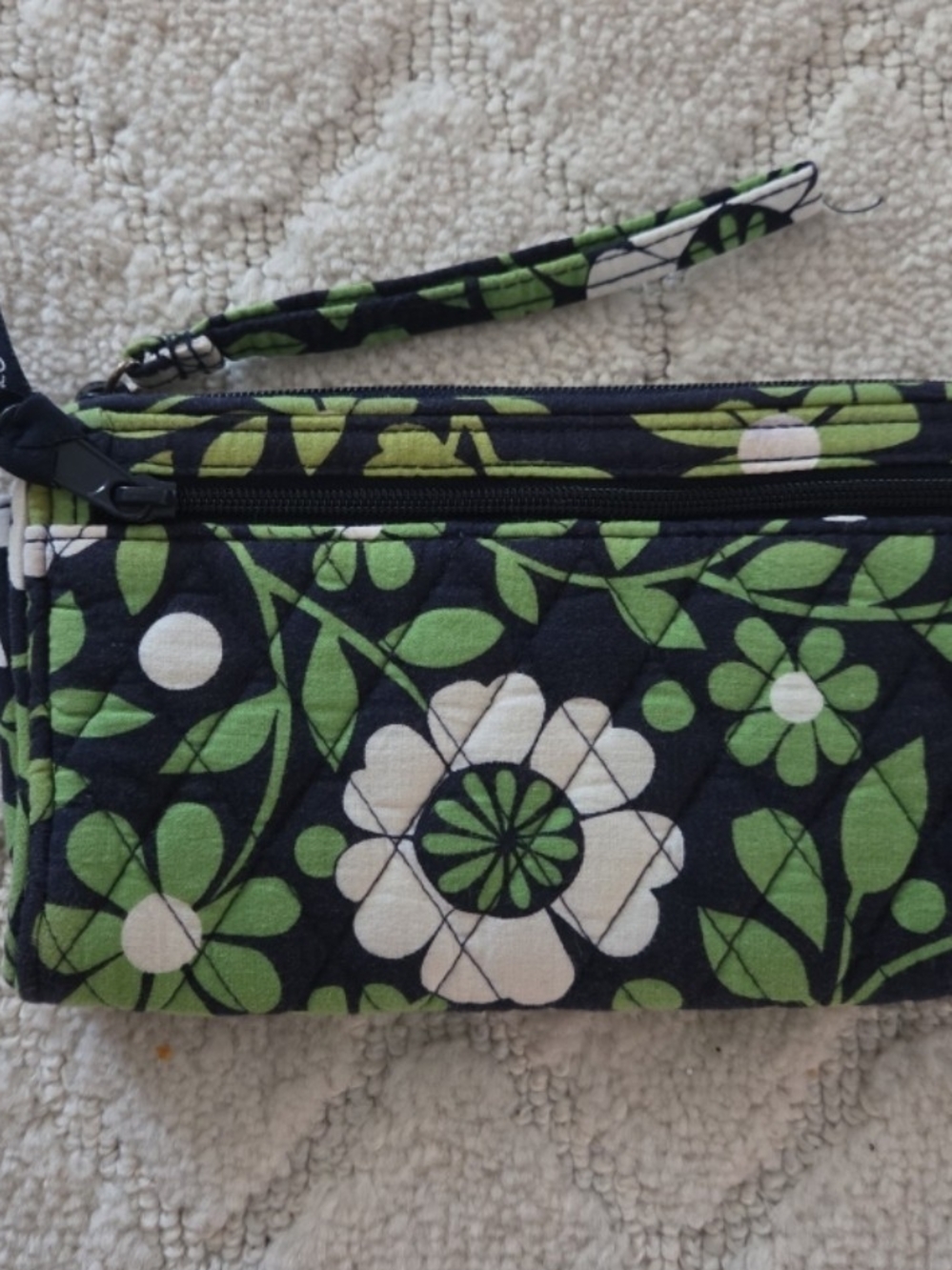 Vera Bradley Black, Green & White Quilted Floral Wristlet